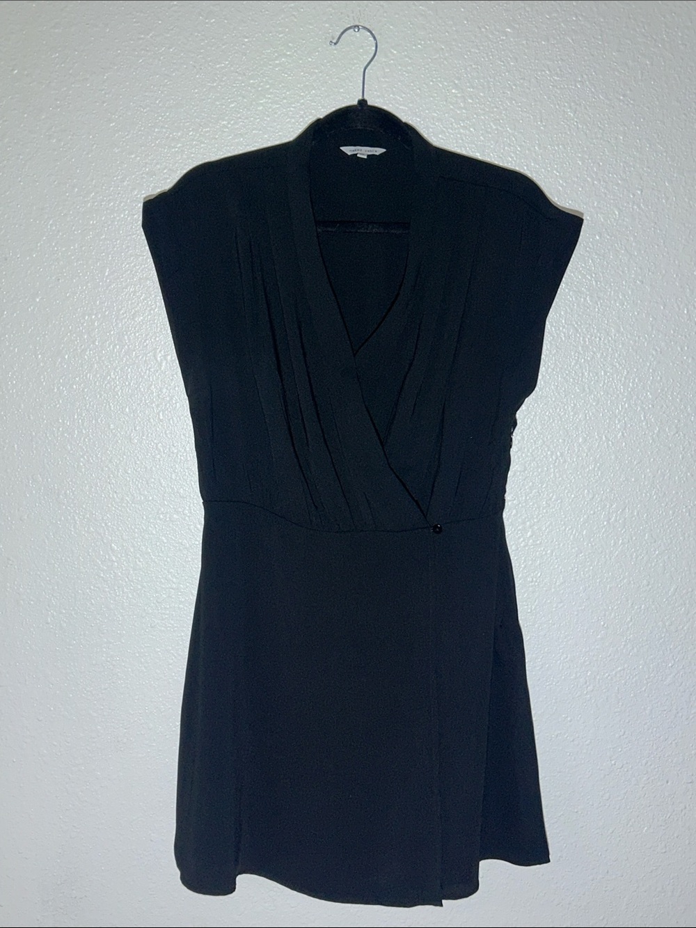 Naked Zebra Faux Wrap Cap-Sleeve Black Mini Dress Sz M
